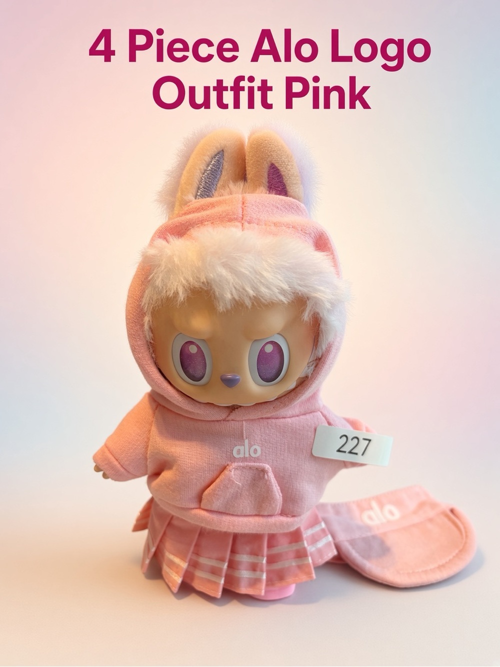 227, Four Piece ALO Outfit For Labubu Doll with Hoodie & Skirt Set(No Doll)
